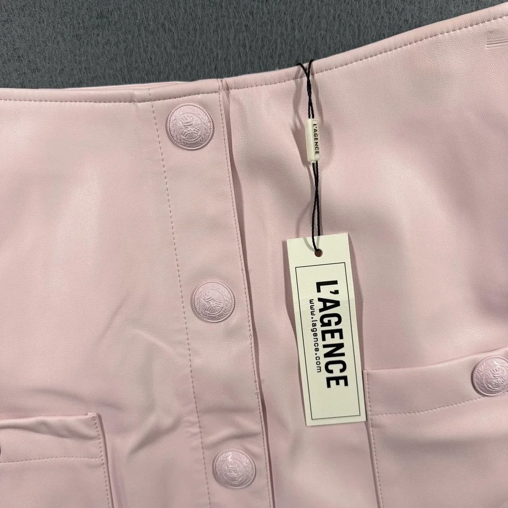 L'AGENCE Skirt Womens 4 Pink Vegan Leather Button Front Pockets Lined Mini - Picture 3 of 12